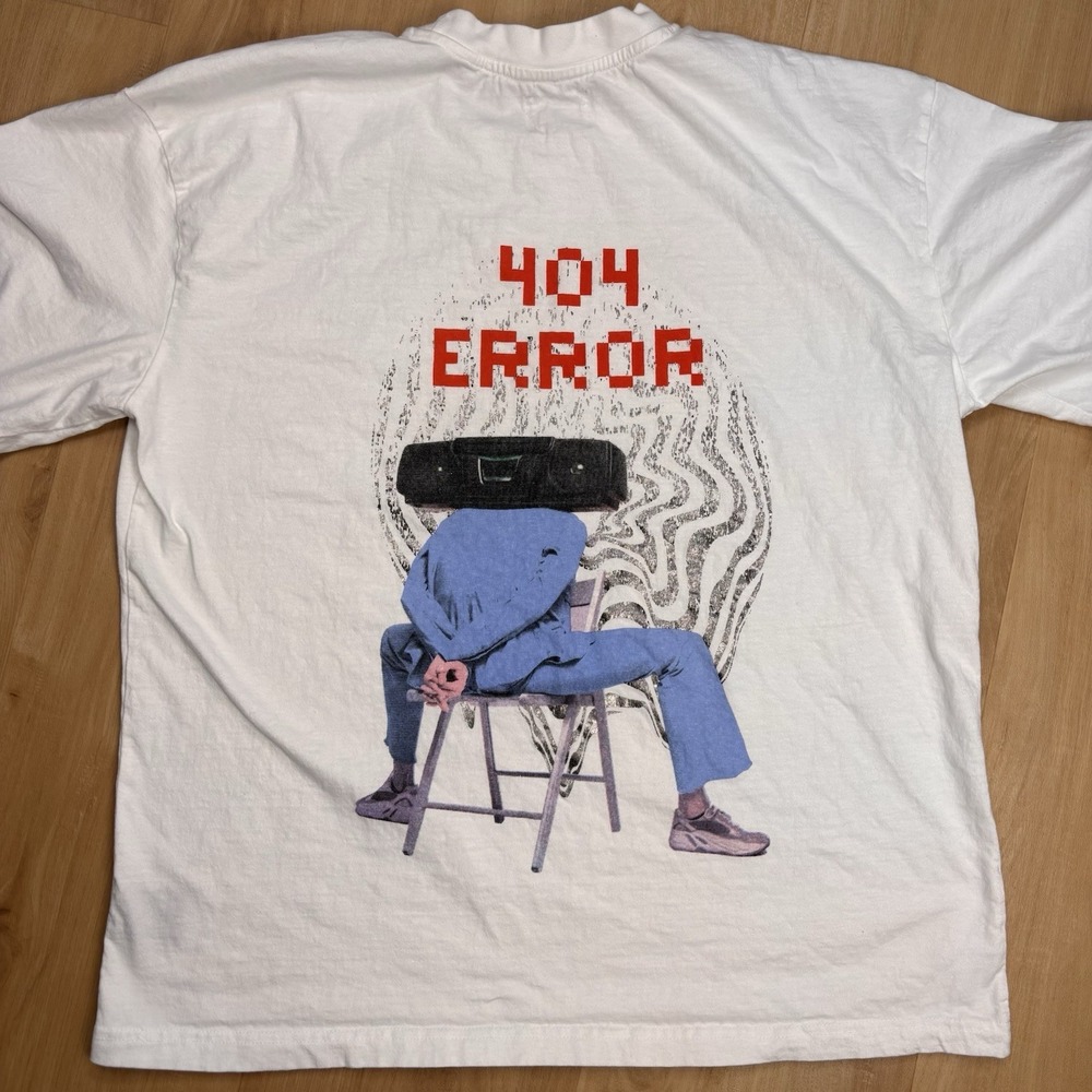 Mens Graphic Prime Essentials White 404 Error T Shirt, Size XL Tech Computer